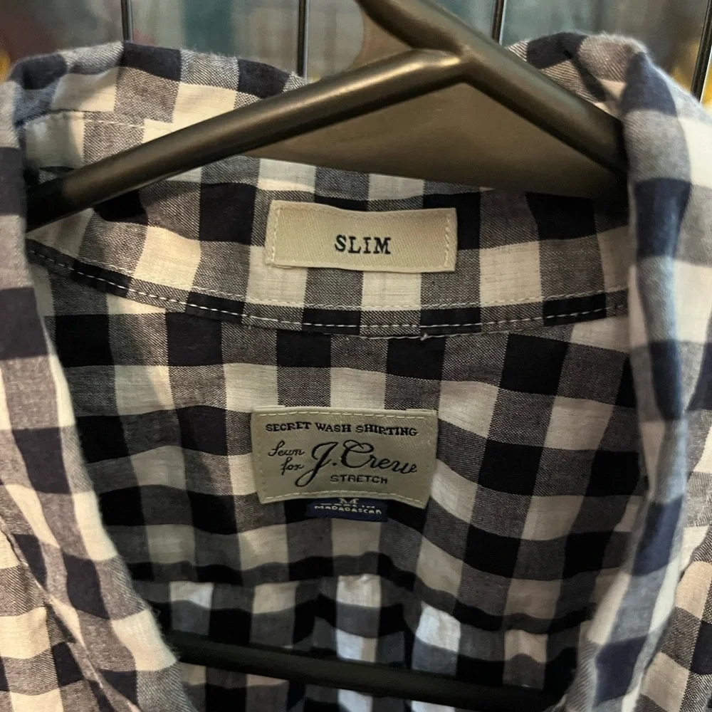 J. Crew Blue and White Checkered Button Down Shirt slim cut